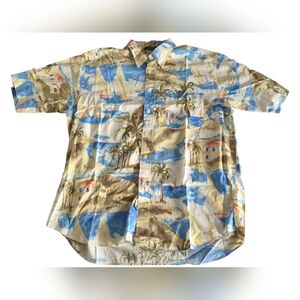 Vintage Nautica Hawaiian Boats Tropical Shirt Men's Large Multi-color